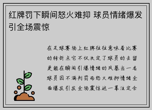 红牌罚下瞬间怒火难抑 球员情绪爆发引全场震惊